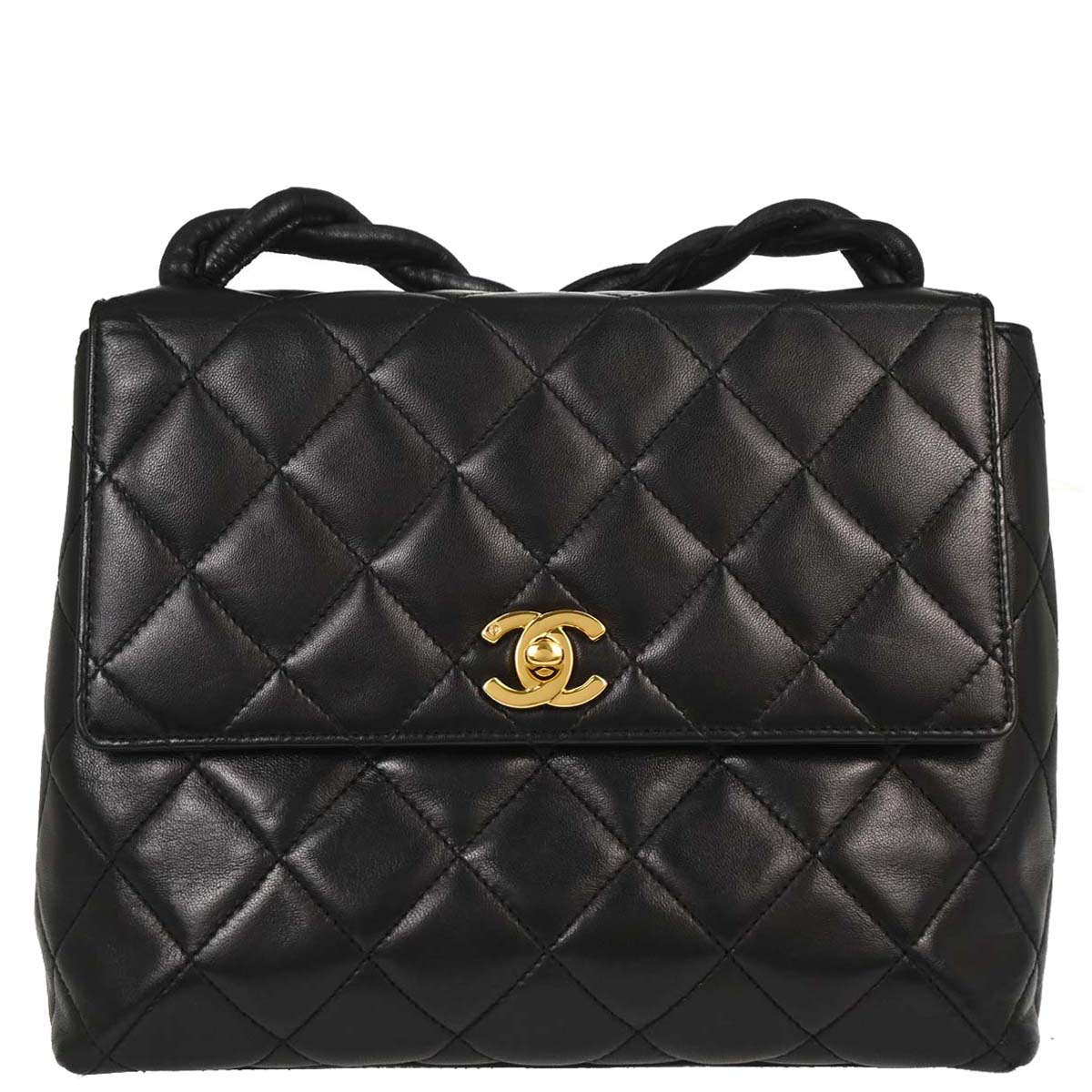Chanel 1996-1997 Black Lambskin Straight Flap Shoulder Bag