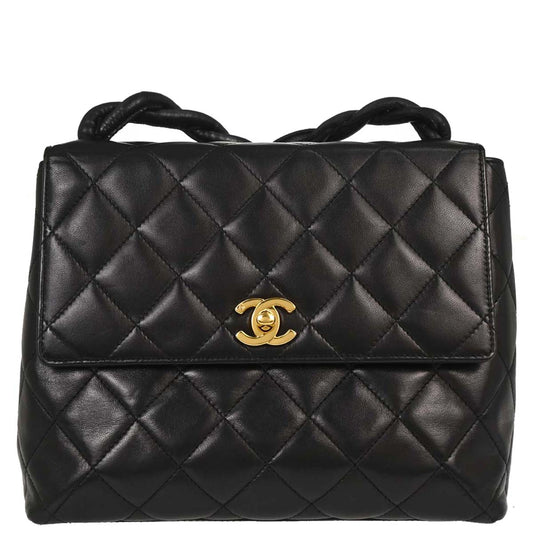 Chanel 1996-1997 Black Lambskin Straight Flap Shoulder Bag