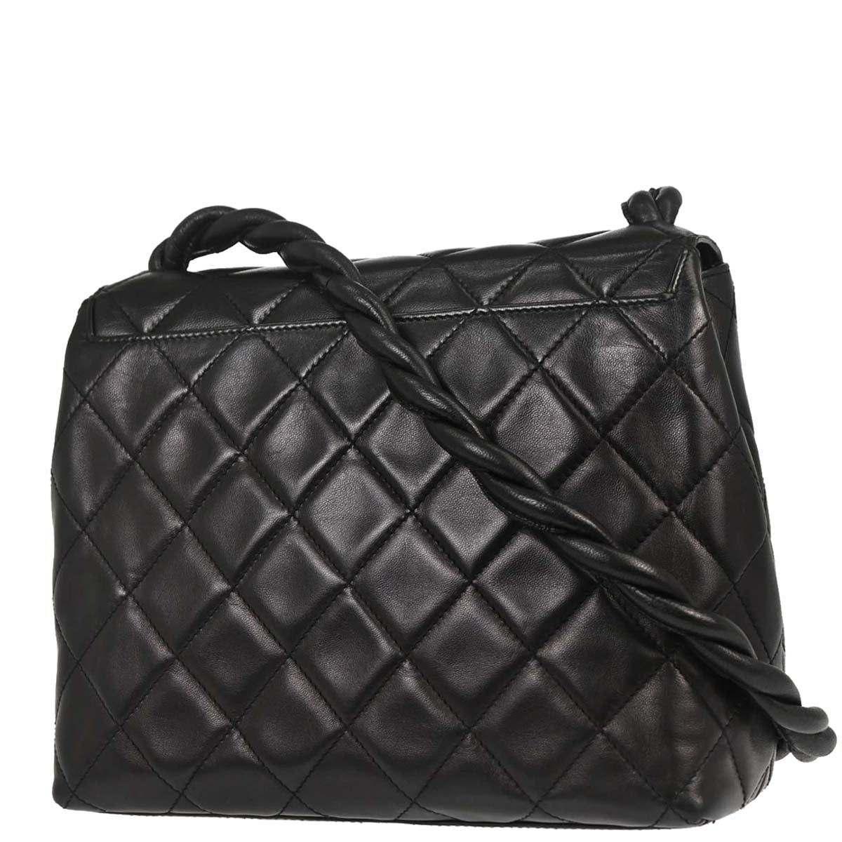 Chanel 1996-1997 Black Lambskin Straight Flap Shoulder Bag