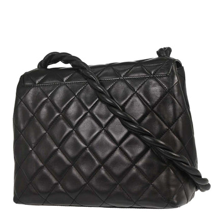 Chanel 1996-1997 Black Lambskin Straight Flap Shoulder Bag