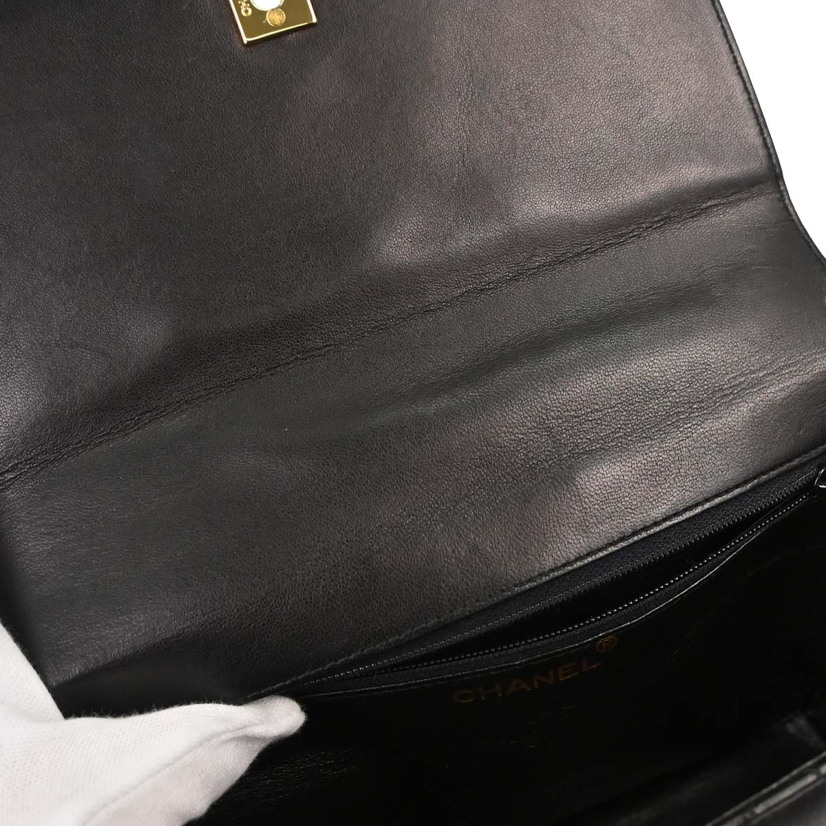 Chanel 1996-1997 Black Lambskin Straight Flap Shoulder Bag