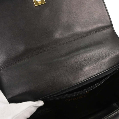 Chanel 1996-1997 Black Lambskin Straight Flap Shoulder Bag