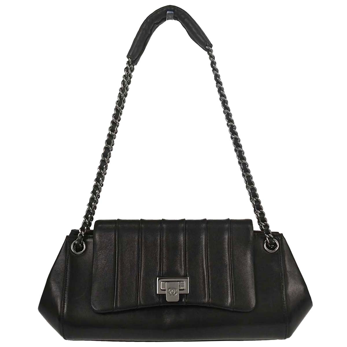 Chanel 2002-2003 Black Lambskin Mademoiselle Accordion Flap Handbag