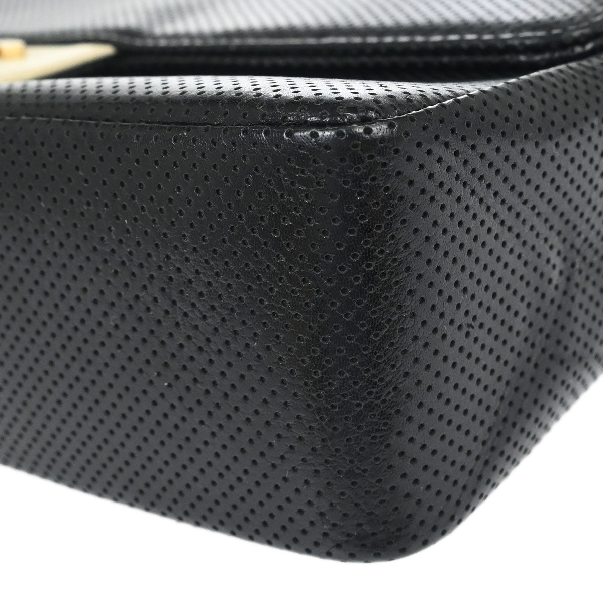 Chanel 2000-2002 Black Ivory Perforated Lambskin Single Flap Shoulder Bag