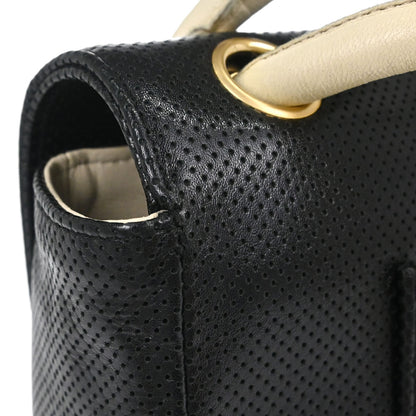 Chanel 2000-2002 Black Ivory Perforated Lambskin Single Flap Shoulder Bag