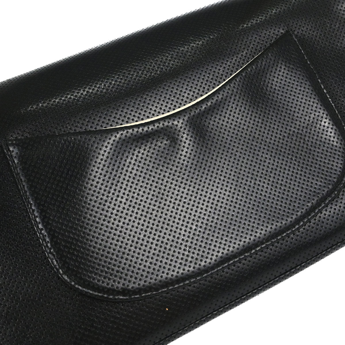 Chanel 2000-2002 Black Ivory Perforated Lambskin Single Flap Shoulder Bag