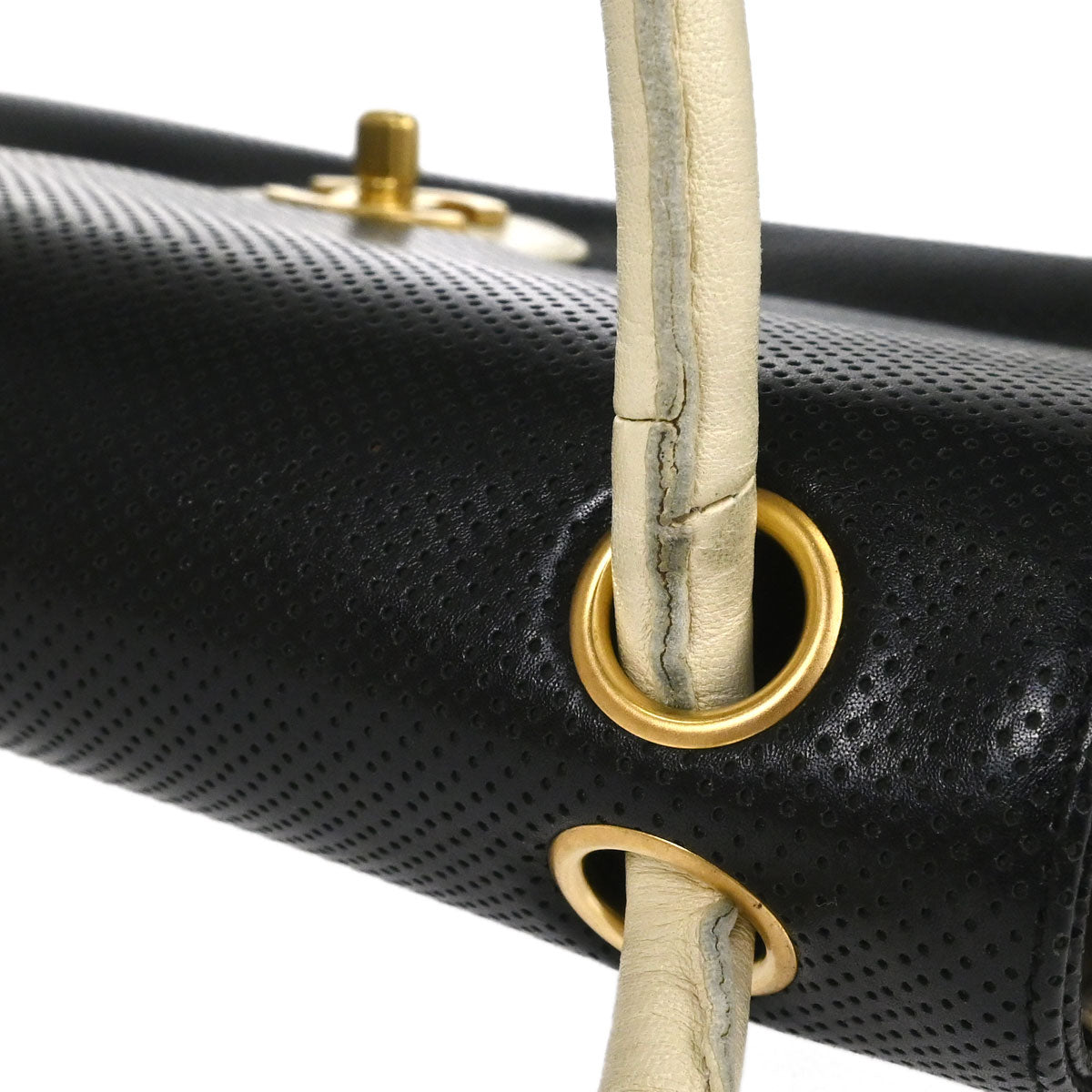 Chanel 2000-2002 Black Ivory Perforated Lambskin Single Flap Shoulder Bag