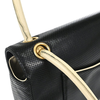 Chanel 2000-2002 Black Ivory Perforated Lambskin Single Flap Shoulder Bag