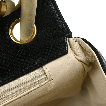 Chanel 2000-2002 Black Ivory Perforated Lambskin Single Flap Shoulder Bag
