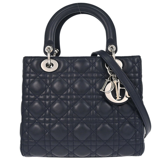 Christian Dior Navy Lambskin Medium Lady Dior Cannage 2way Shoulder Handbag