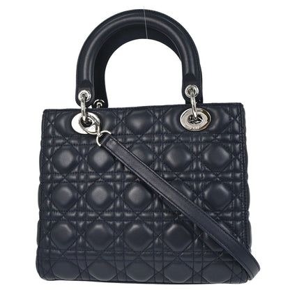 Christian Dior Navy Lambskin Medium Lady Dior Cannage 2way Shoulder Handbag