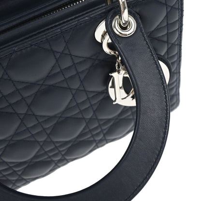 Christian Dior Navy Lambskin Medium Lady Dior Cannage 2way Shoulder Handbag