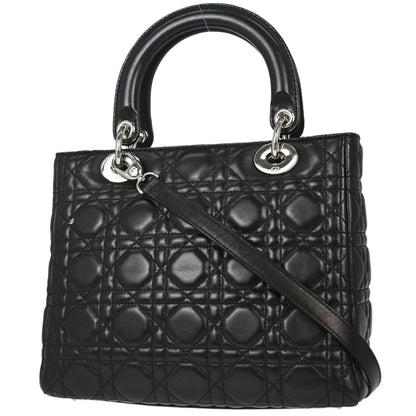 Christian Dior Black Lambskin Medium Lady Dior Cannage 2way Shoulder Handbag