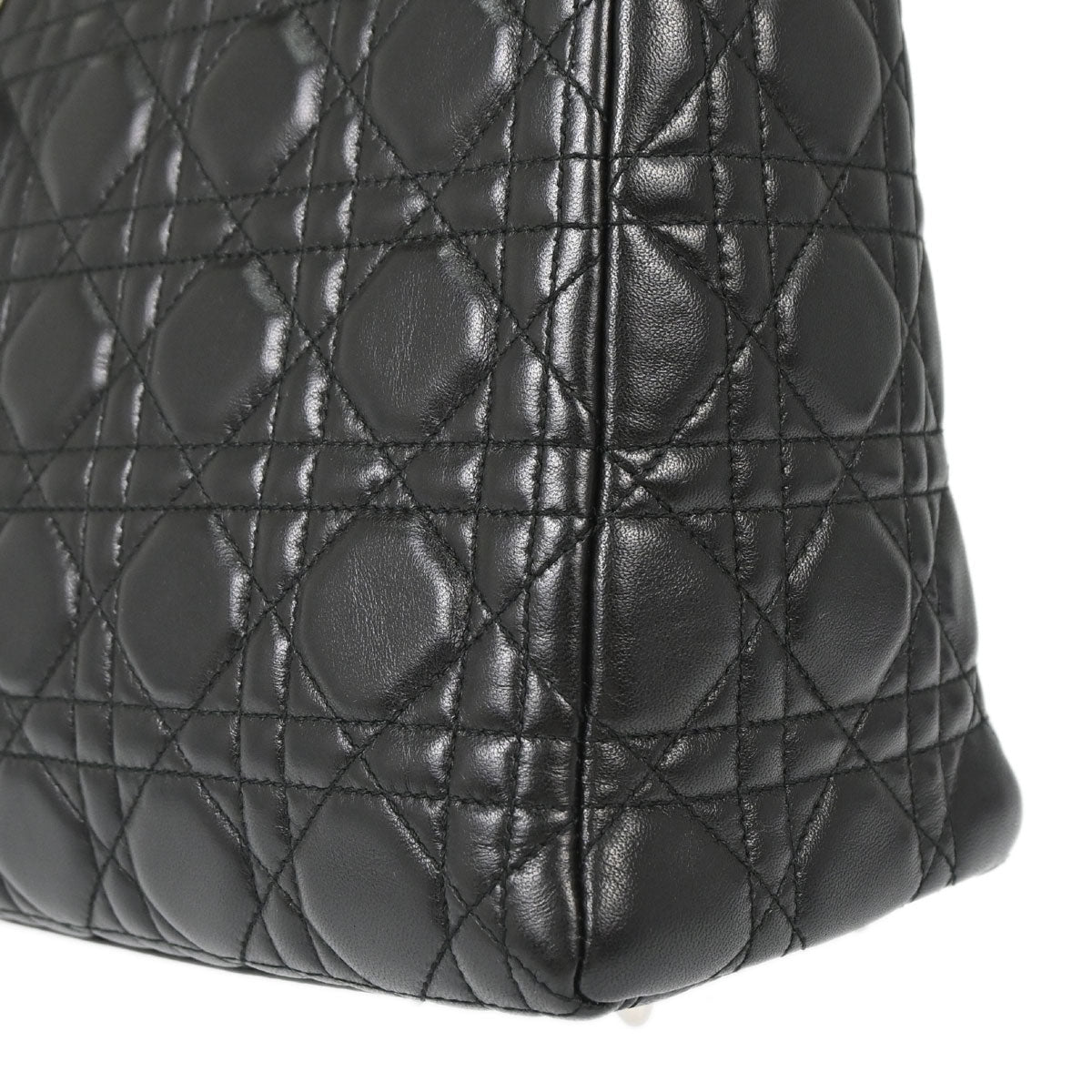 Christian Dior Black Lambskin Medium Lady Dior Cannage 2way Shoulder Handbag