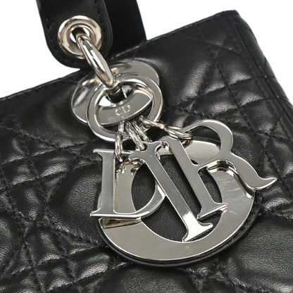 Christian Dior Black Lambskin Medium Lady Dior Cannage 2way Shoulder Handbag