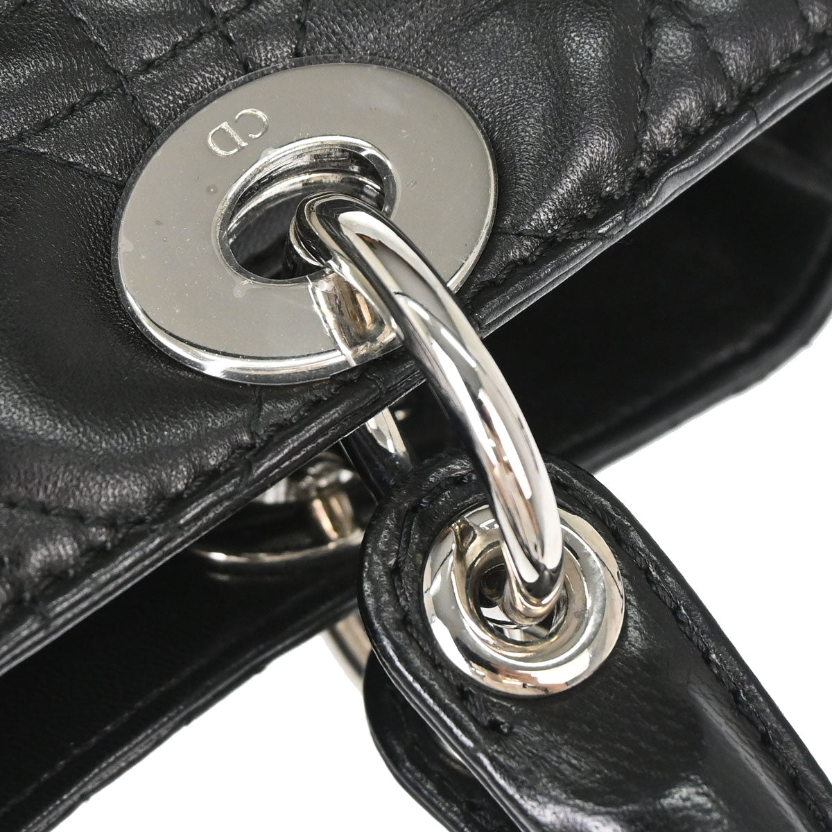 Christian Dior Black Lambskin Medium Lady Dior Cannage 2way Shoulder Handbag