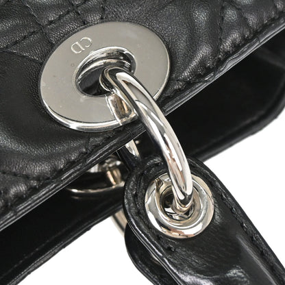 Christian Dior Black Lambskin Medium Lady Dior Cannage 2way Shoulder Handbag