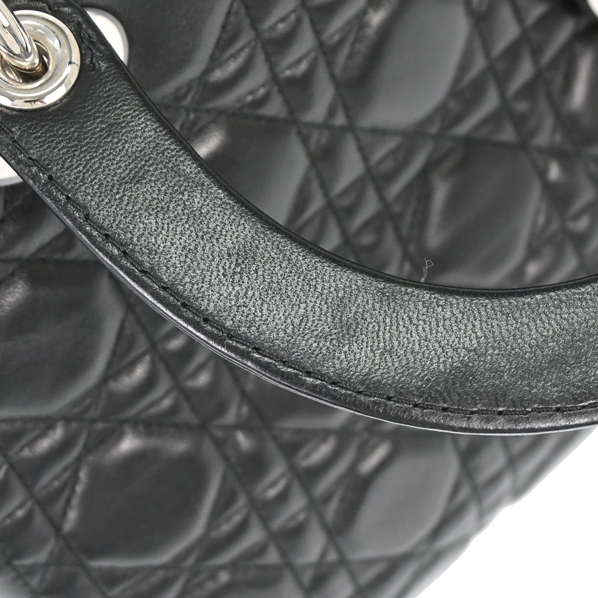 Christian Dior Black Lambskin Medium Lady Dior Cannage 2way Shoulder Handbag