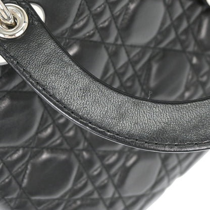 Christian Dior Black Lambskin Medium Lady Dior Cannage 2way Shoulder Handbag