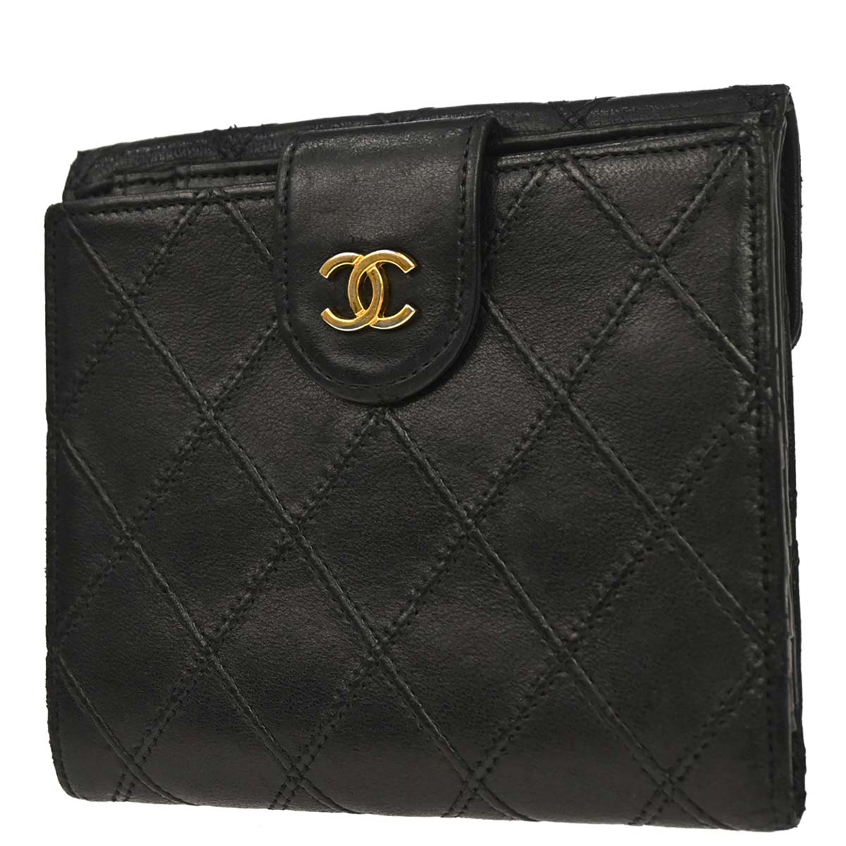 Chanel Black Lambskin Bicolore Bifold Wallet