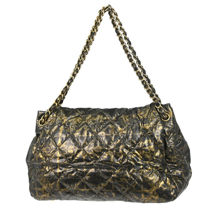 Chanel 2009-2010 Black Gold Printed Nylon Accordion Flap Bag