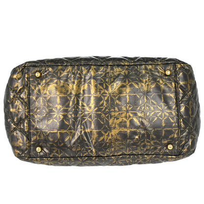 Chanel 2009-2010 Black Gold Printed Nylon Accordion Flap Bag