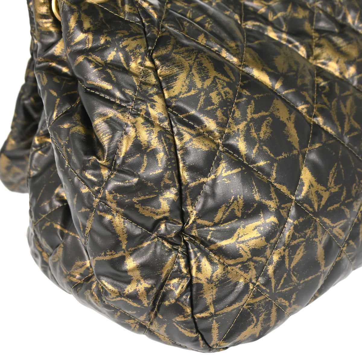 Chanel 2009-2010 Black Gold Printed Nylon Accordion Flap Bag