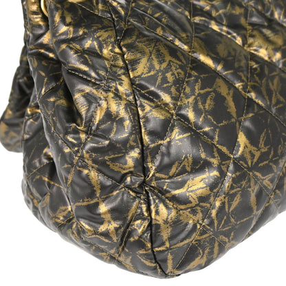 Chanel 2009-2010 Black Gold Printed Nylon Accordion Flap Bag