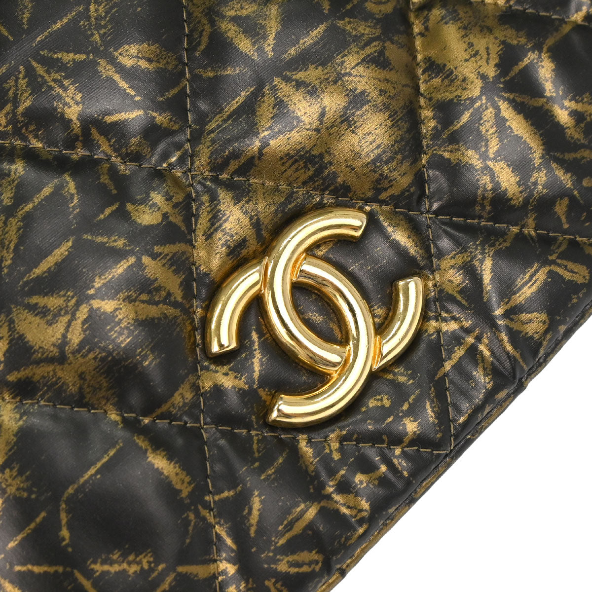 Chanel 2009-2010 Black Gold Printed Nylon Accordion Flap Bag