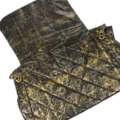 Chanel 2009-2010 Black Gold Printed Nylon Accordion Flap Bag