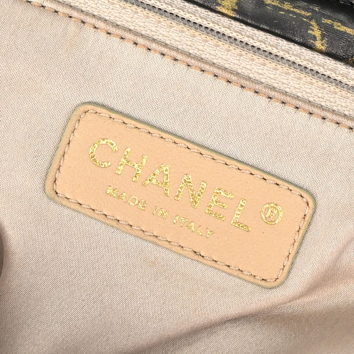 Chanel 2009-2010 Black Gold Printed Nylon Accordion Flap Bag