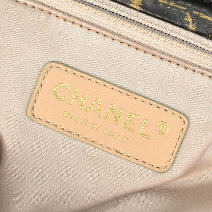 Chanel 2009-2010 Black Gold Printed Nylon Accordion Flap Bag