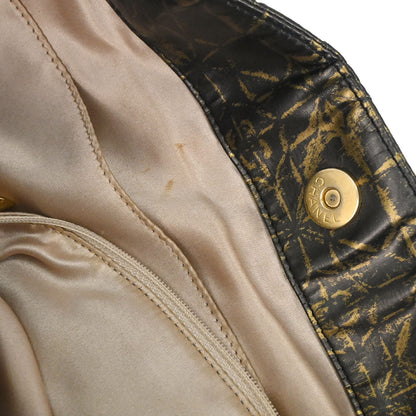 Chanel 2009-2010 Black Gold Printed Nylon Accordion Flap Bag
