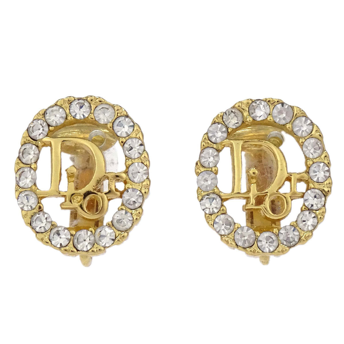 Christian Dior Clip-On Earrings Gold Rhinestone