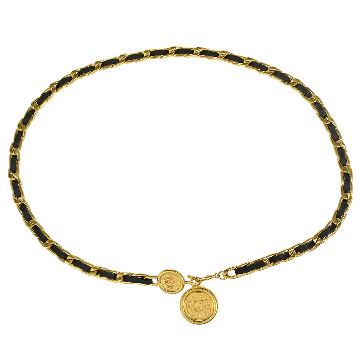 Chanel Chain Belt Medallion Gold Black 95A Small Good