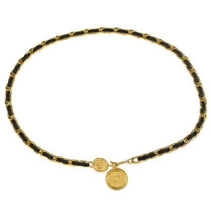 Chanel Chain Belt Medallion Gold Black 95A Small Good