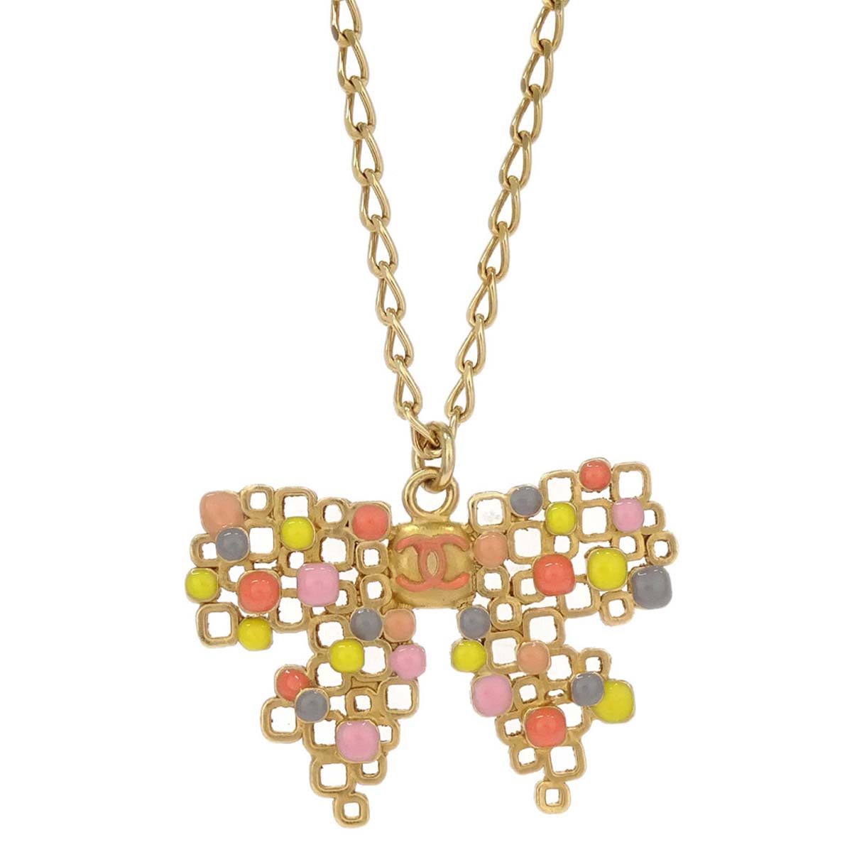 Chanel Gold Colorful CC Bow Motif Pendant Necklace 03S