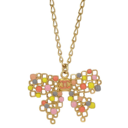 Chanel Gold Colorful CC Bow Motif Pendant Necklace 03S