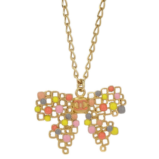 Chanel Gold Colorful CC Bow Motif Pendant Necklace 03S