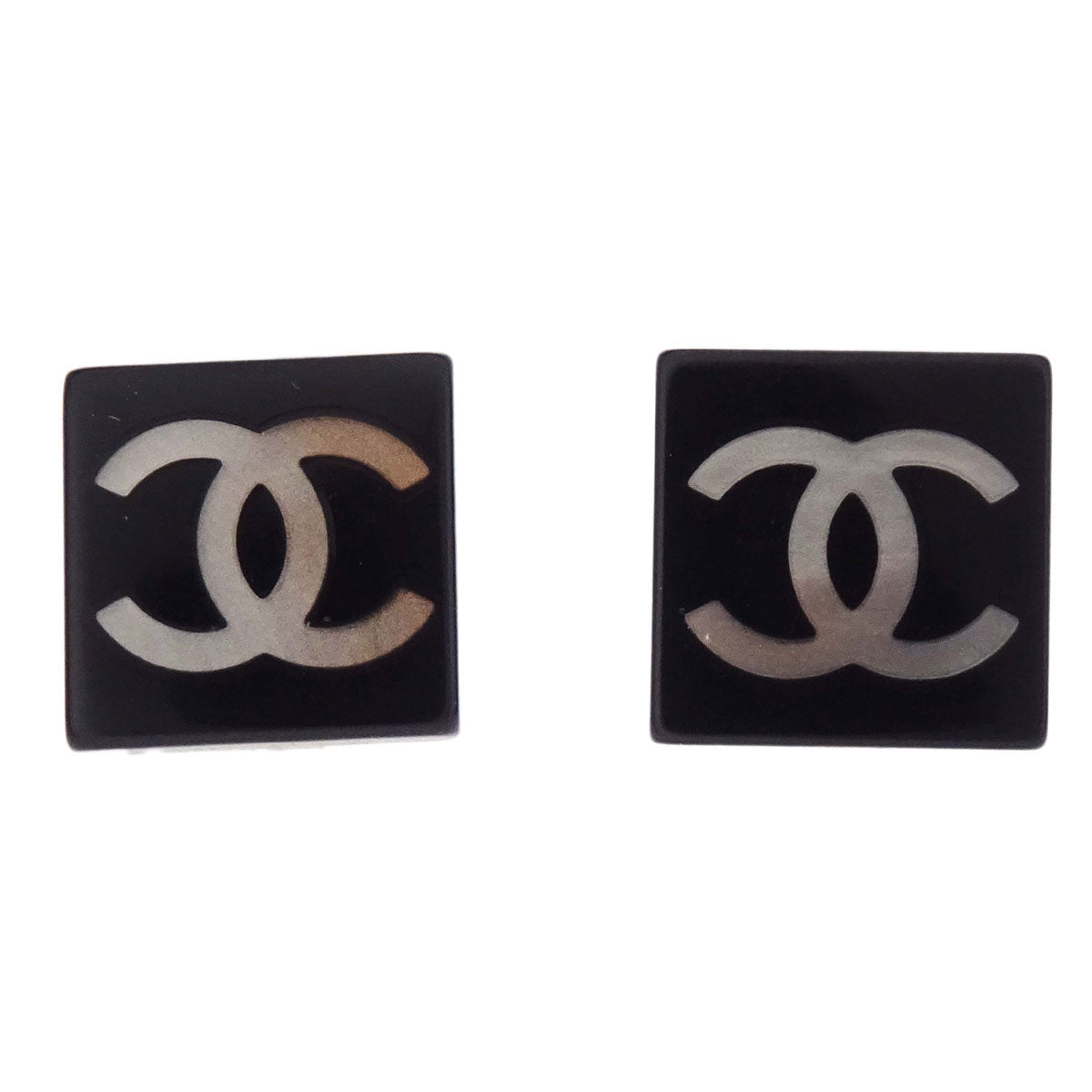 Chanel Square Clip-On Earrings Black Acrylic 03A