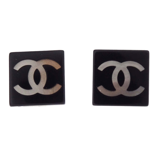 Chanel Square Clip-On Earrings Black Acrylic 03A