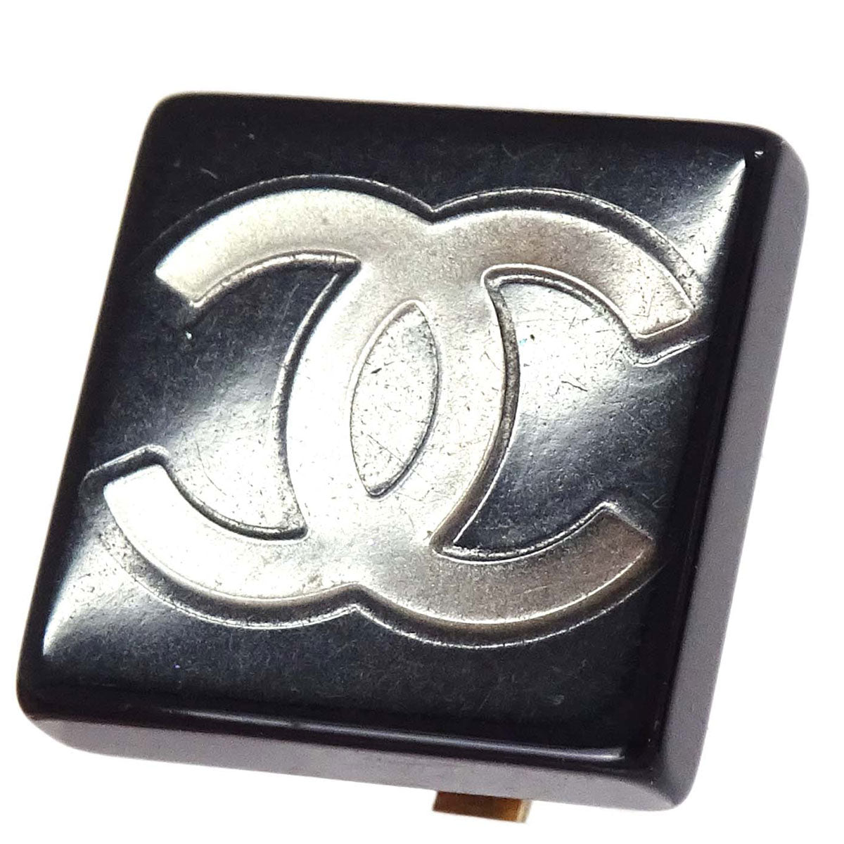 Chanel Square Clip-On Earrings Black Acrylic 03A
