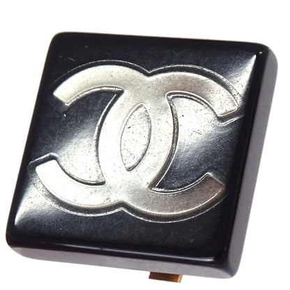 Chanel Square Clip-On Earrings Black Acrylic 03A