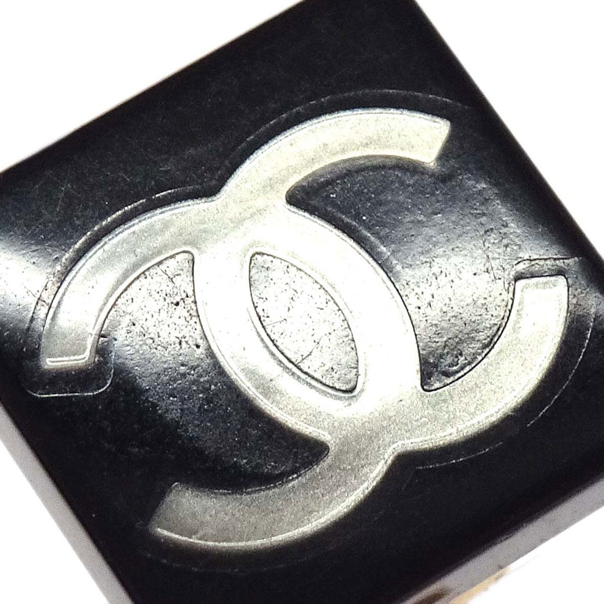 Chanel Square Clip-On Earrings Black Acrylic 03A