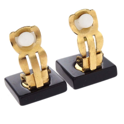 Chanel Square Clip-On Earrings Black Acrylic 03A