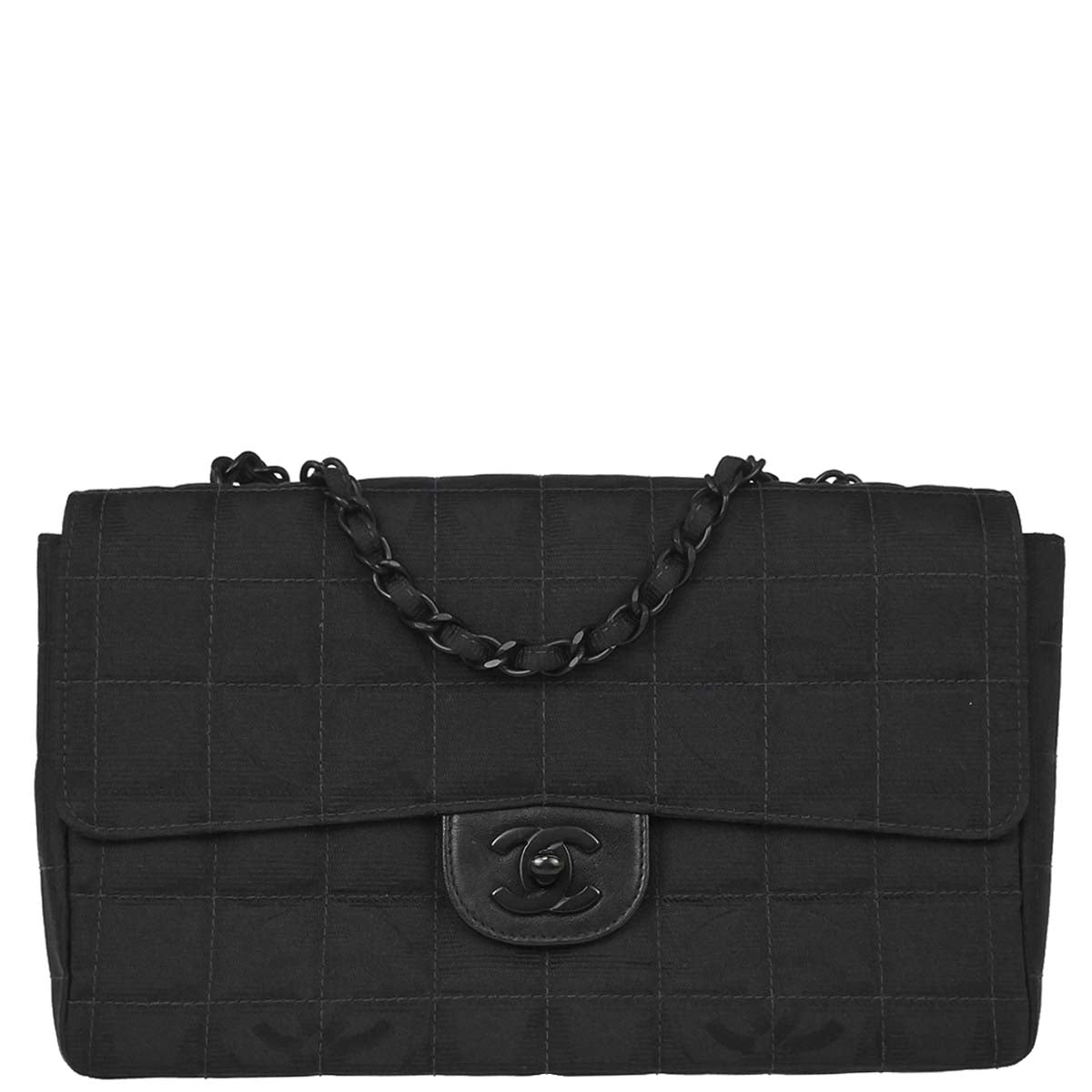 Chanel 2002-2003 Black Jacquard Nylon Travel Line Shoulder Bag