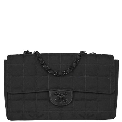 Chanel 2002-2003 Black Jacquard Nylon Travel Line Shoulder Bag