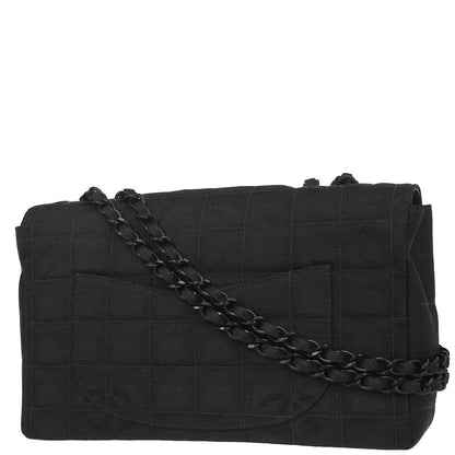 Chanel 2002-2003 Black Jacquard Nylon Travel Line Shoulder Bag