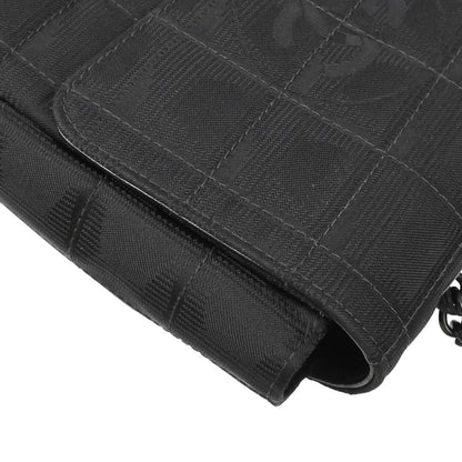 Chanel 2002-2003 Black Jacquard Nylon Travel Line Shoulder Bag
