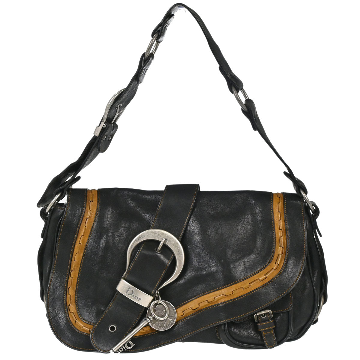 Christian Dior Black Leather Gaucho Shoulder Bag